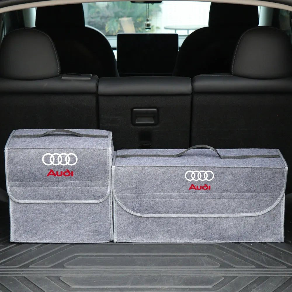 Trenches of Mariana car logo storage organizer with multiple compartments for vehicle interior organization.