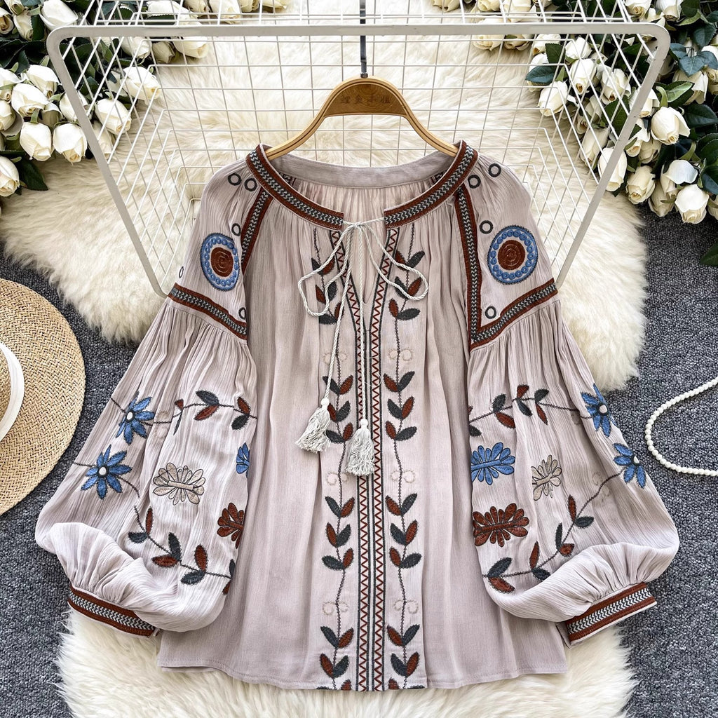 Round Neck Tie Lantern Sleeve Women's Autumn New Loose Shirt by Trenches of Mariana
