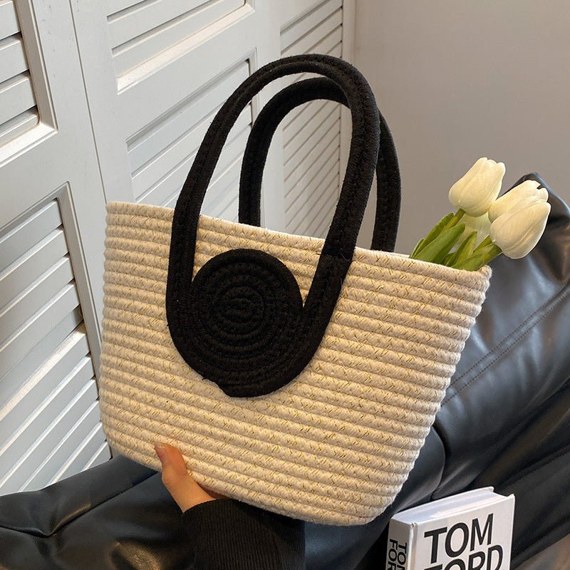 Contrast Cotton Rope Woven Handbag Women's Bag Korean Style Bag New Large Capacity Stylisse Handbag All-match Tote Bag - Trenches of Mariana