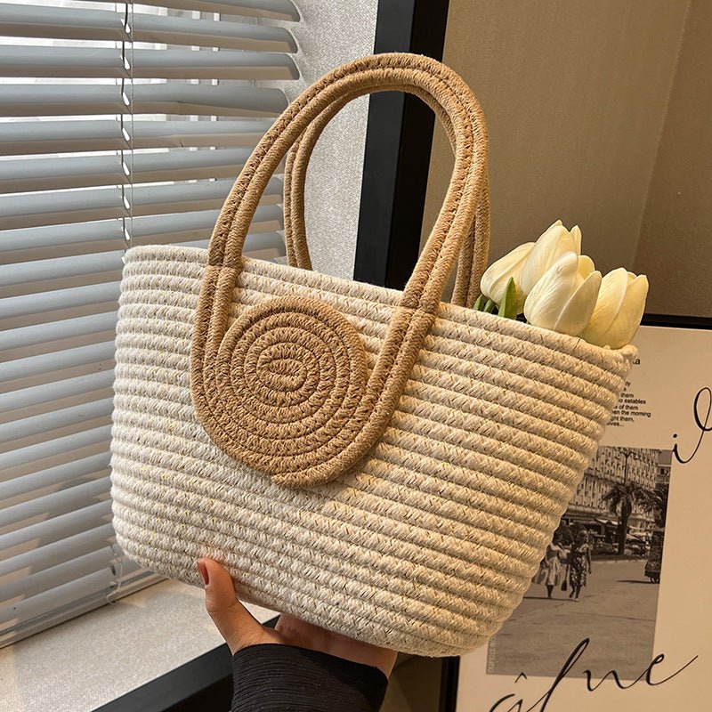 Contrast Cotton Rope Woven Handbag Women's Bag Korean Style Bag New Large Capacity Stylisse Handbag All-match Tote Bag - Trenches of Mariana