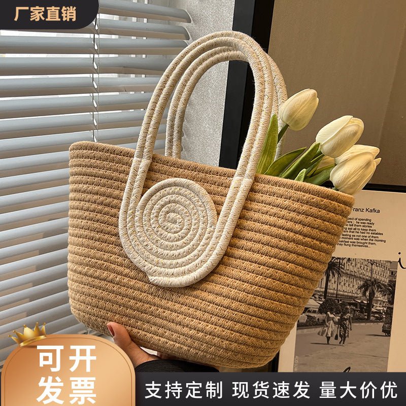 Contrast Cotton Rope Woven Handbag Women's Bag Korean Style Bag New Large Capacity Stylisse Handbag All-match Tote Bag - Trenches of Mariana