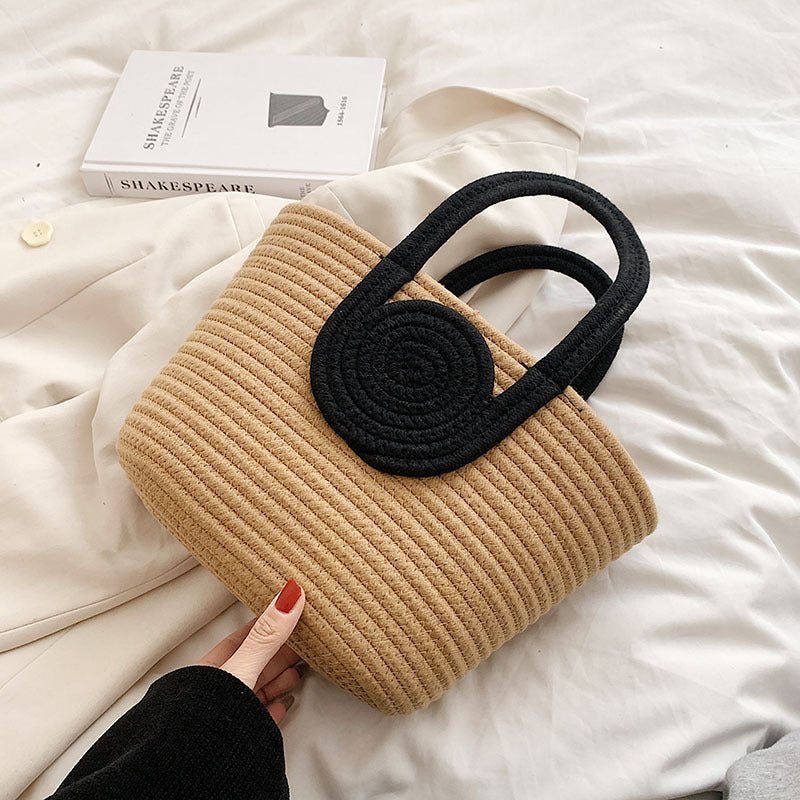 Contrast Cotton Rope Woven Handbag Women's Bag Korean Style Bag New Large Capacity Stylisse Handbag All-match Tote Bag - Trenches of Mariana