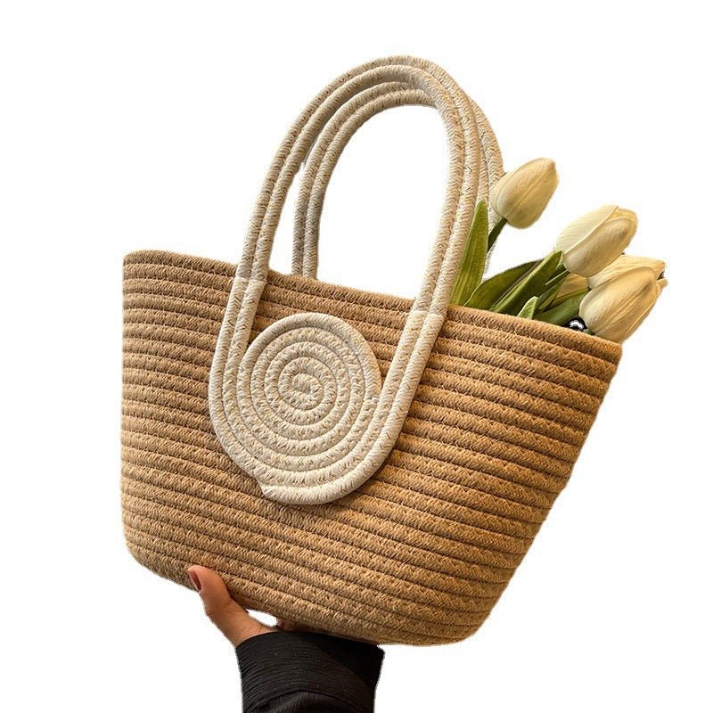 Contrast Cotton Rope Woven Handbag Women's Bag Korean Style Bag New Large Capacity Stylisse Handbag All-match Tote Bag - Trenches of Mariana