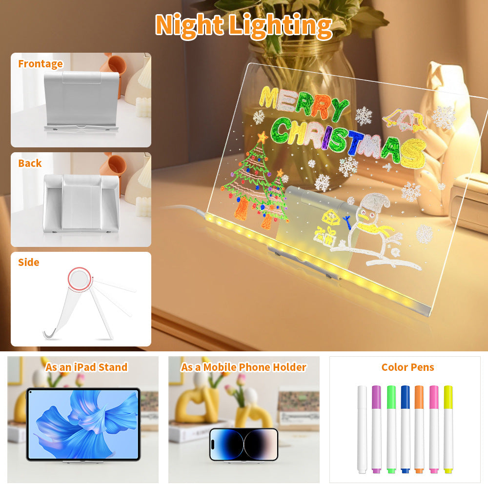 LED Acrylic Drawing Board DIY Erasable Luminous Writing Boards With Stand USB Plug Message Board With NightLight by Trenches of Mariana