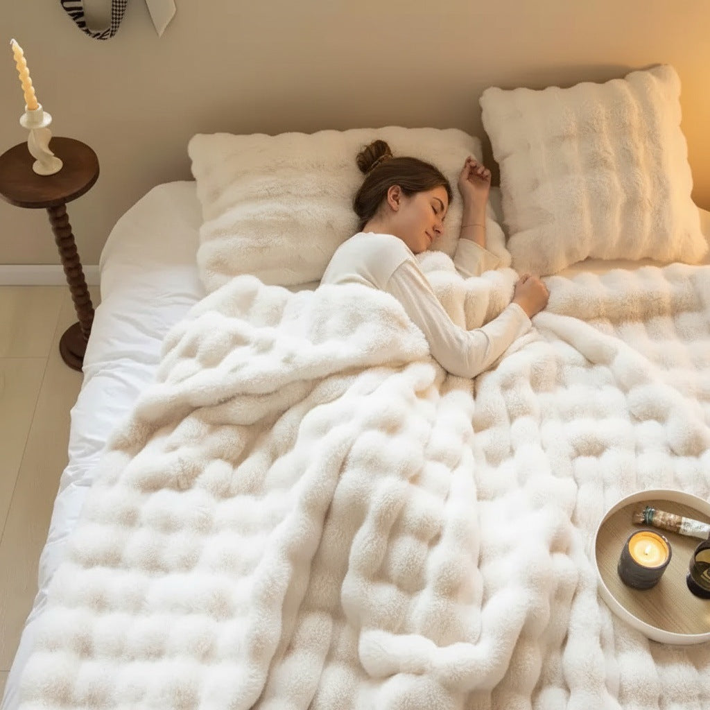Double-Sided Faux Rabbit Fur Blanket by Trenches of Mariana