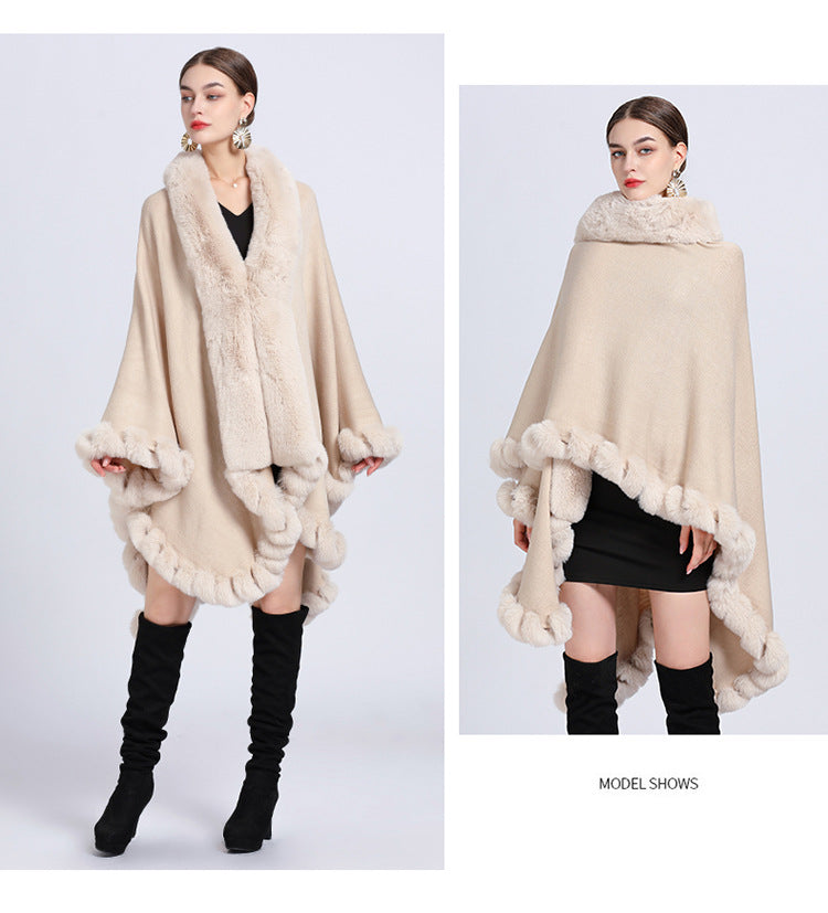 Rex Rabbit Fur Collar Shawl Irregular Oversized Knitted Cardigan Baggy Coat by Trenches of Mariana