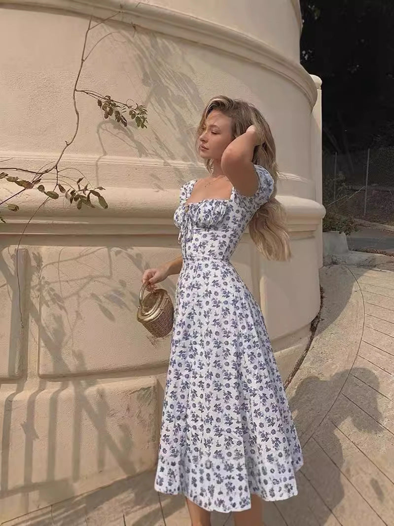Floral Square Collar Summer Dress by Trenches of Mariana