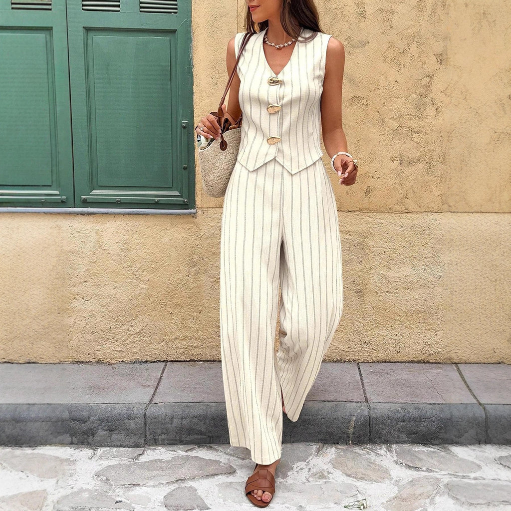 Vertical Stripe Vest and Pants Set by Trenches of Mariana