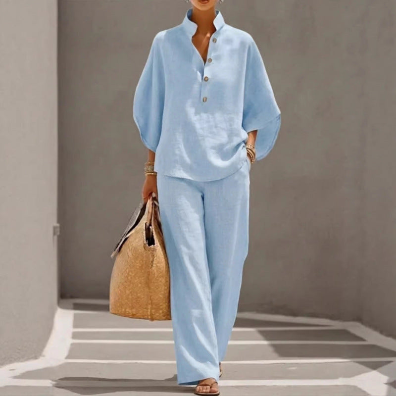 Women's Casual Blouse and Pants Set by Trenches of Mariana