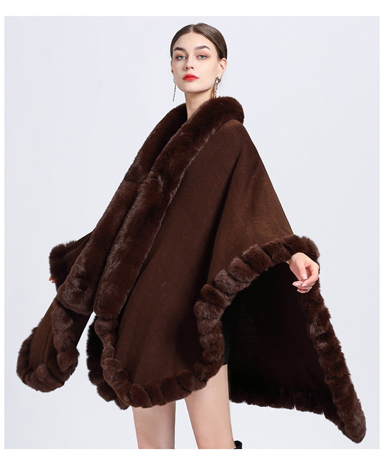 Rex Rabbit Fur Collar Shawl Irregular Oversized Knitted Cardigan Baggy Coat by Trenches of Mariana