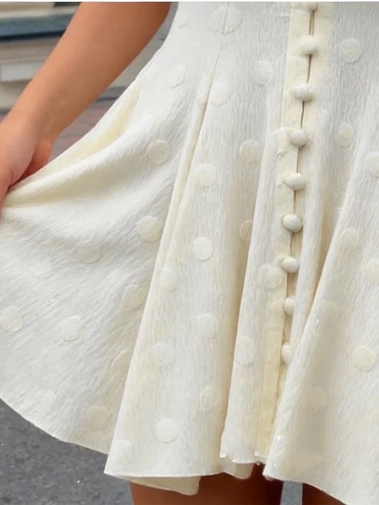 Elegant Solid Polka Dot Dress Women Sexy Deep V Neck Puff Sleeve Waist-cinching Mini A-line Dresses 2026 Summer Lady Party Robe - Trenches of Mariana