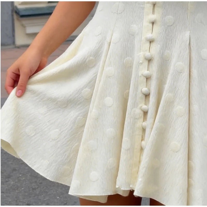 Elegant Solid Polka Dot Dress Women Sexy Deep V Neck Puff Sleeve Waist-cinching Mini A-line Dresses 2026 Summer Lady Party Robe - Trenches of Mariana