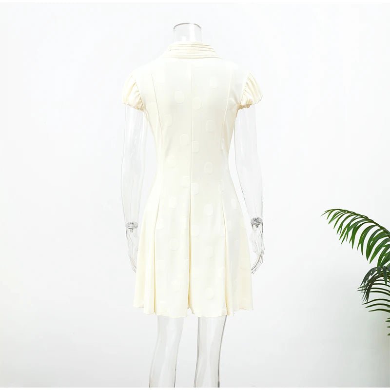 Elegant Solid Polka Dot Dress Women Sexy Deep V Neck Puff Sleeve Waist-cinching Mini A-line Dresses 2026 Summer Lady Party Robe - Trenches of Mariana