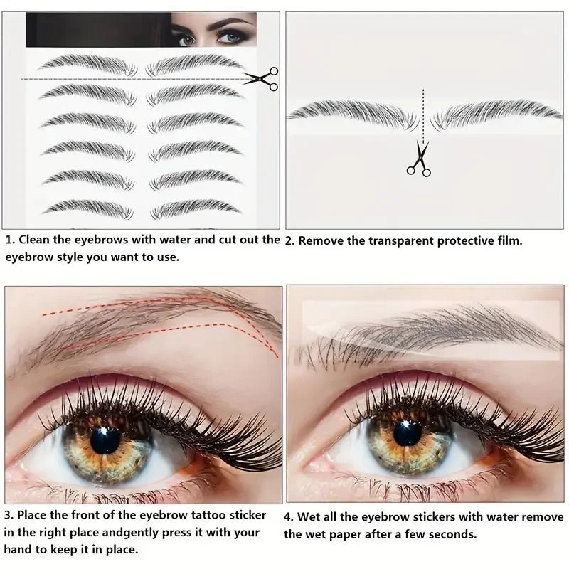 Waterproof eyebrow makeup tattoo stickers by Trenches of Mariana, long-lasting false eyebrows for brow shaping and grooming.