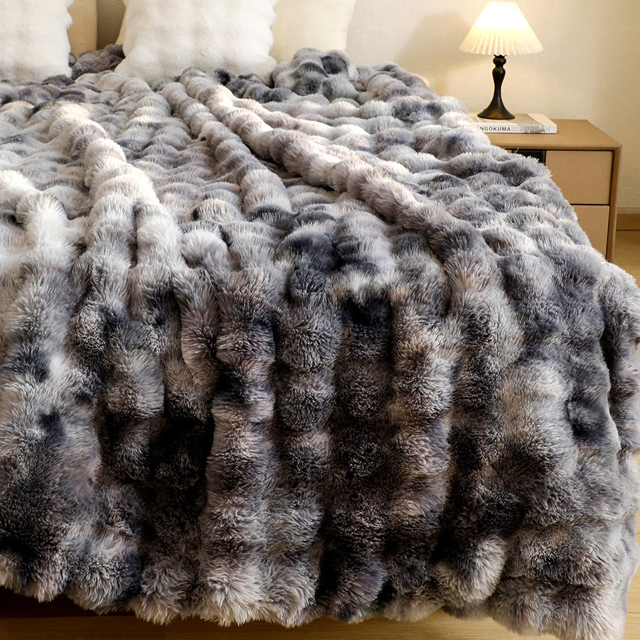 Double-Sided Faux Rabbit Fur Blanket by Trenches of Mariana