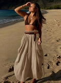 Khaki Cargo Maxi Skirt High Waist with Belt - Trenches of Mariana