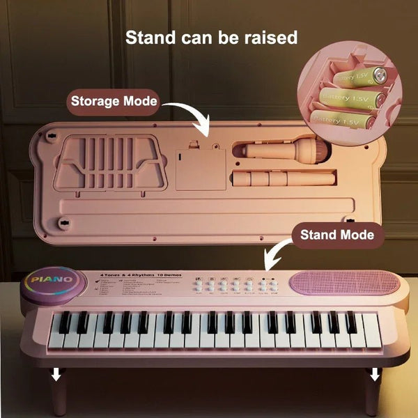 Kids' electric piano by Trenches of Mariana with microphone, colorful buttons, and singing feature for musical play and learning.
