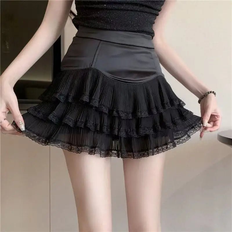 Lace Ruffle Edge A-word Skirt White High Waist Short Skirt Women's Pleated Skirt - Trenches of Mariana