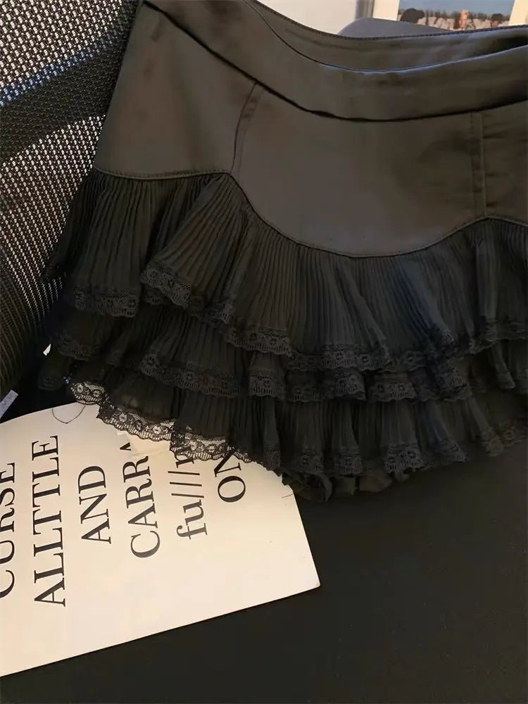Lace Ruffle Edge A-word Skirt White High Waist Short Skirt Women's Pleated Skirt - Trenches of Mariana