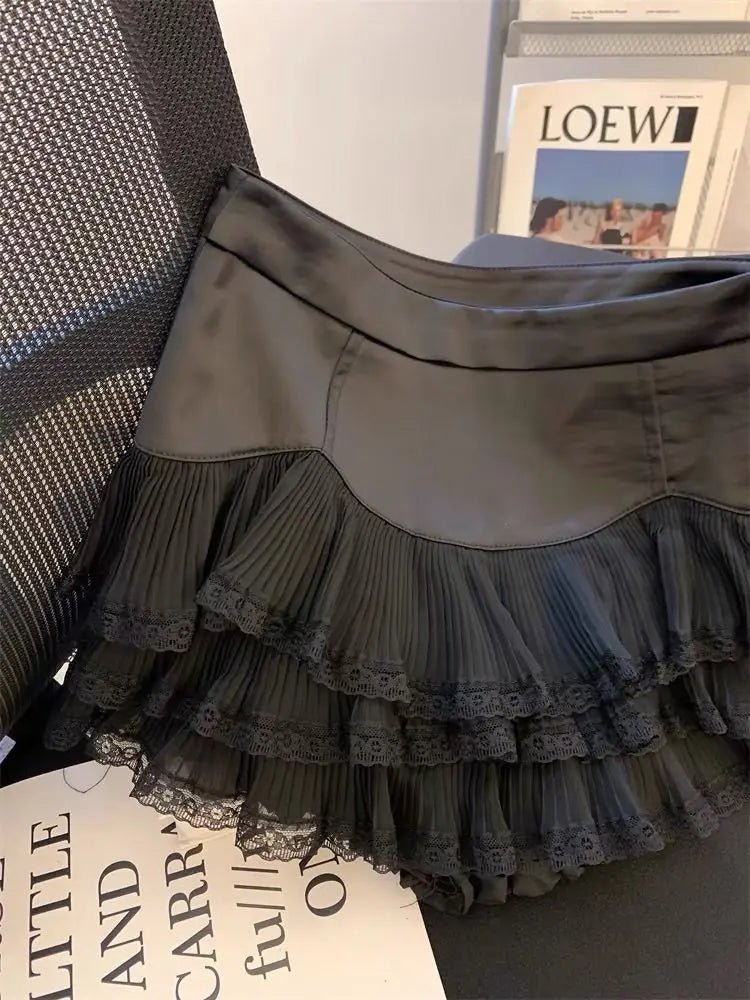 Lace Ruffle Edge A-word Skirt White High Waist Short Skirt Women's Pleated Skirt - Trenches of Mariana