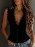 Lace V-neck Vest Top Summer Women's New Solid Color Western Cowboy Style Sexy Sleeveless Single-breasted Top Ropa Para Mujer - Trenches of Mariana