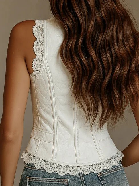 Lace V-neck Vest Top Summer Women's New Solid Color Western Cowboy Style Sexy Sleeveless Single-breasted Top Ropa Para Mujer - Trenches of Mariana