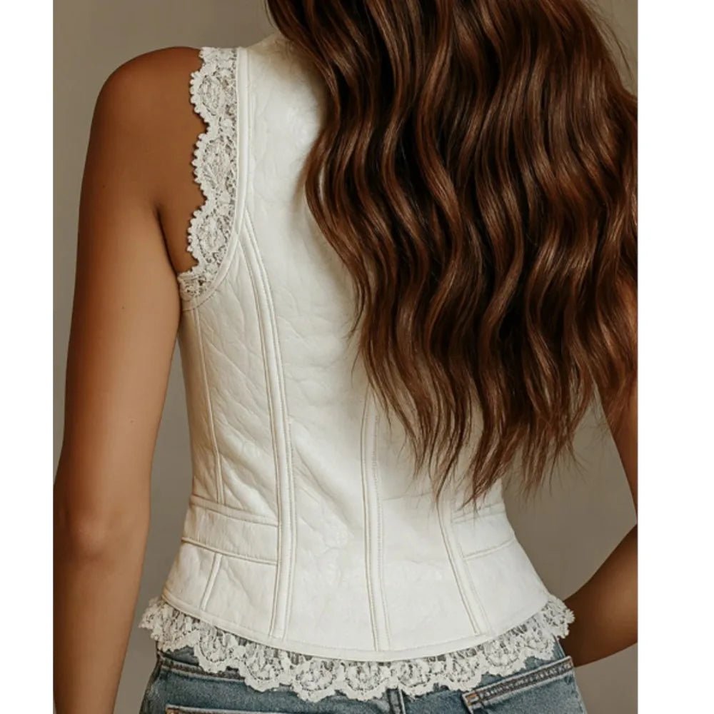 Lace V-neck Vest Top Summer Women's New Solid Color Western Cowboy Style Sexy Sleeveless Single-breasted Top Ropa Para Mujer - Trenches of Mariana