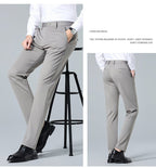 Men's casual trousers by Trenches of Mariana featuring mulberry silk, ice-feel fabric, wrinkle-free straight-leg design for summer.