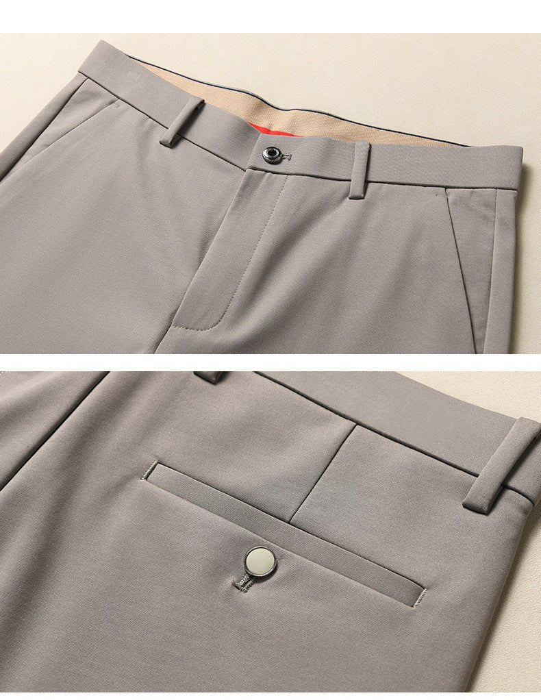 Men's casual trousers by Trenches of Mariana with mulberry silk, ice-feel, straight-leg design, wrinkle-free summer commuter pants.