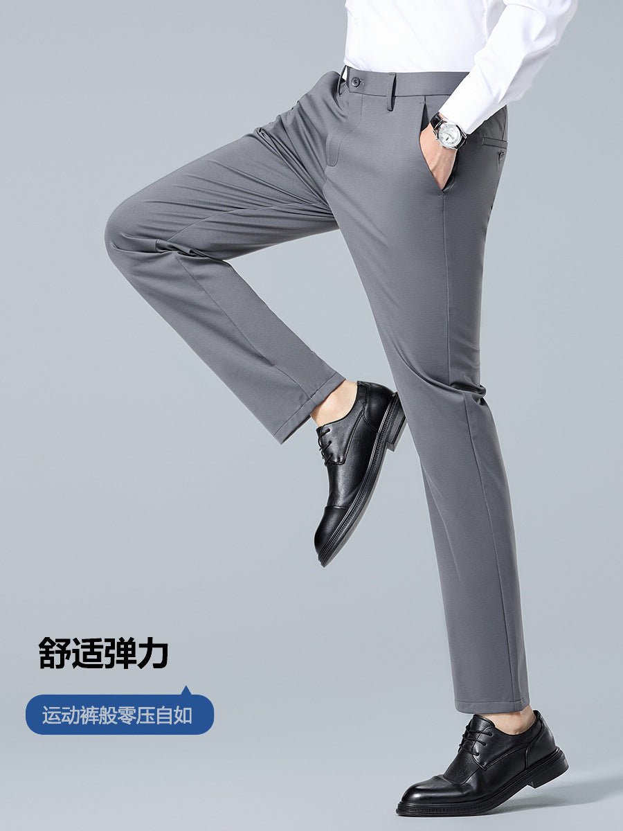 Men's casual trousers made of mulberry silk with ice-feel fabric, straight-leg, wrinkle-free summer business commuter pants by Trenches of Mariana.