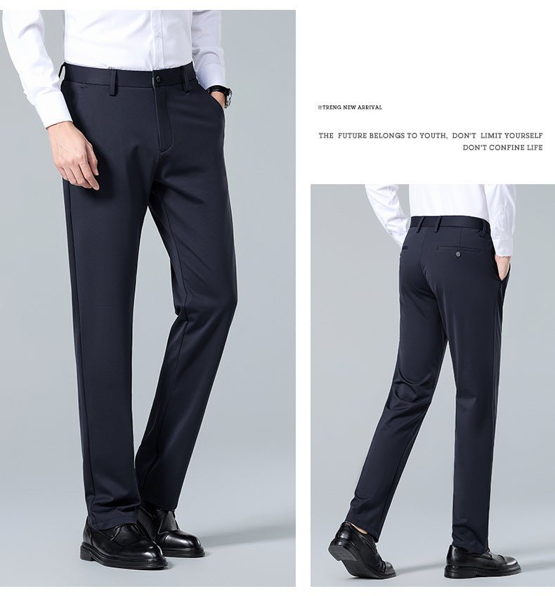 Men's casual trousers with mulberry silk, ice-feel fabric, straight-leg design, wrinkle-free summer business commuter pants by Trenches of Mariana.