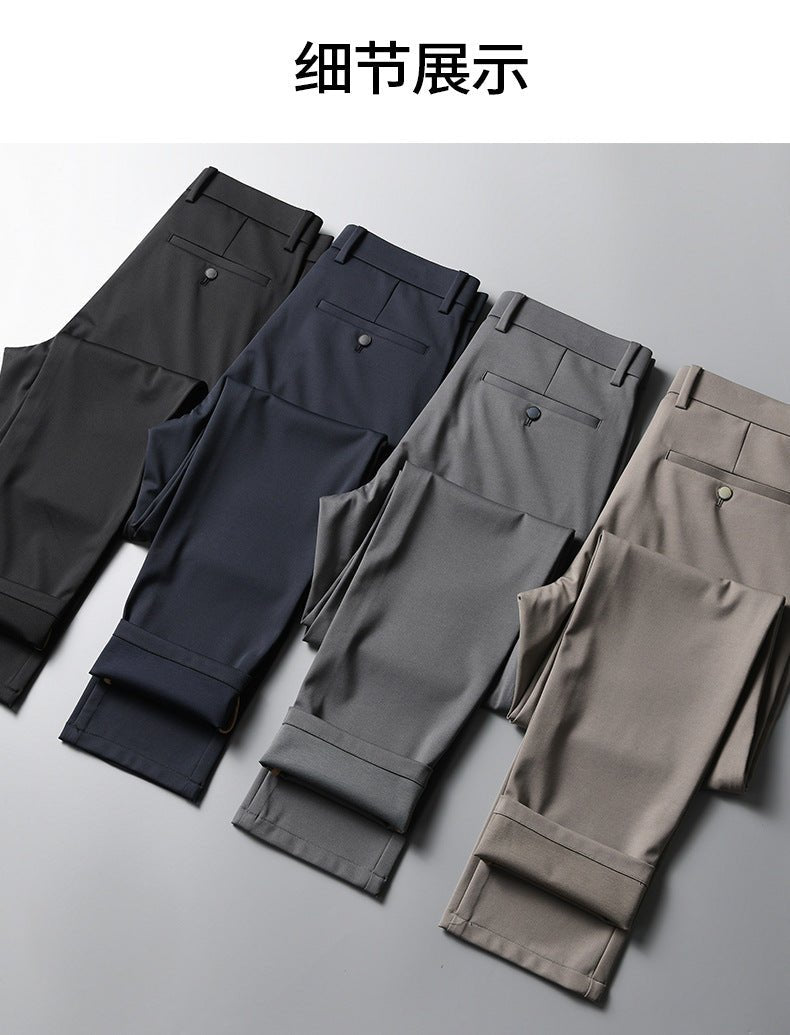 Men's casual pants by Trenches of Mariana with mulberry silk, ice-feel fabric, straight-leg design, wrinkle-free summer business trousers.