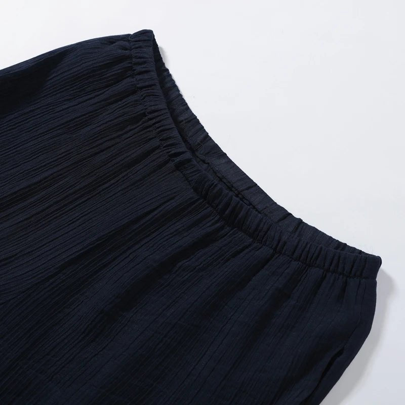 Trenches of Mariana Not PJs set featuring stylish, comfortable sleepwear with a relaxed fit and soft fabric in calming colors.