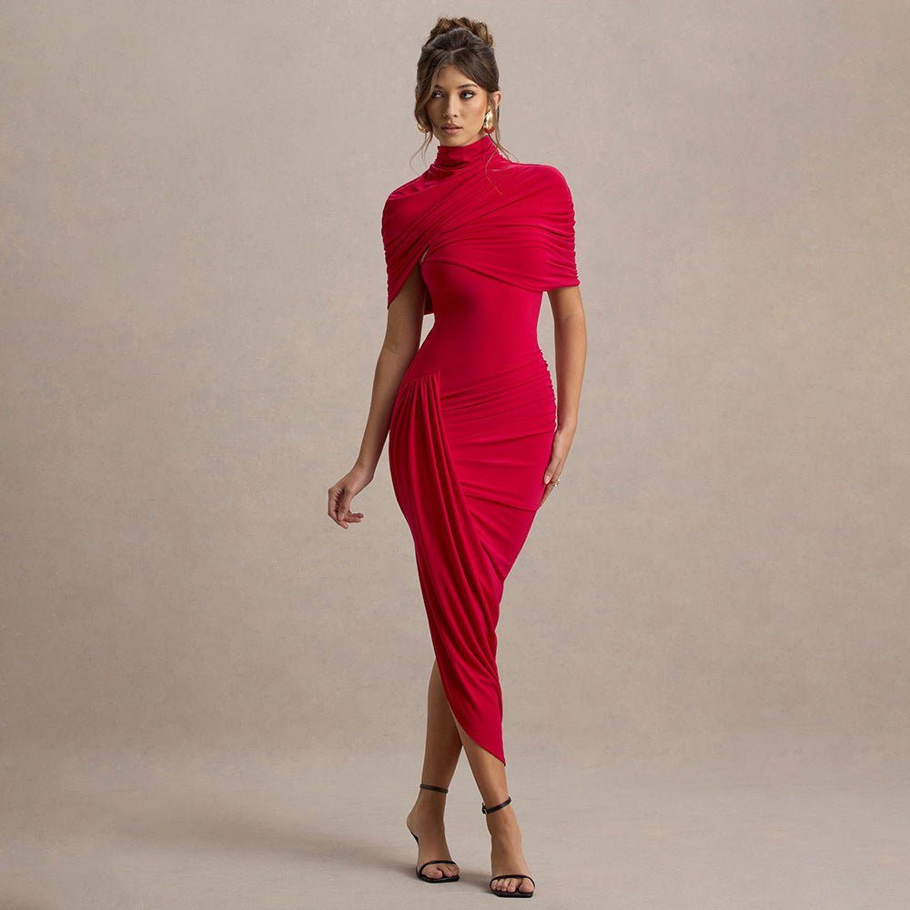 Pleated Backless Dress with Shawl - Trenches of Mariana