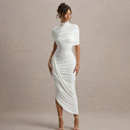 Pleated Backless Dress with Shawl - Trenches of Mariana