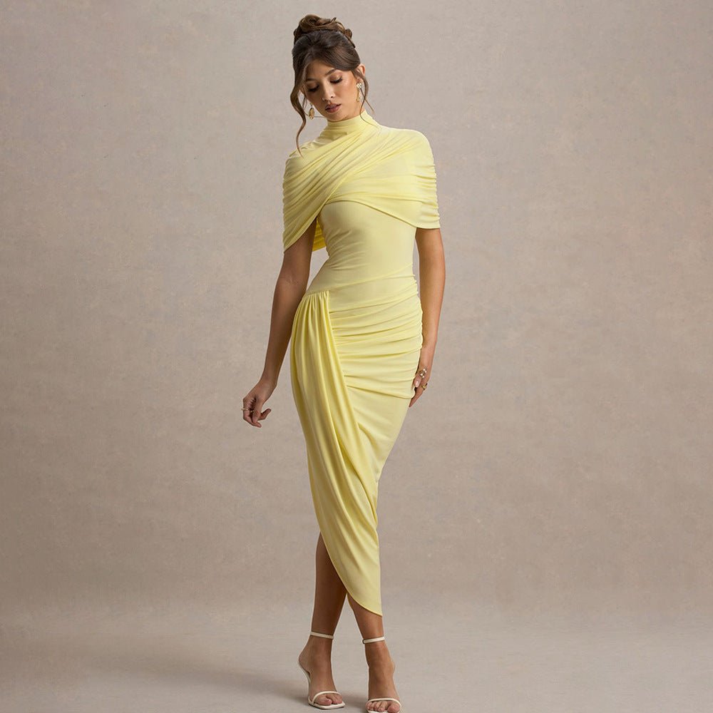 Pleated Backless Dress with Shawl - Trenches of Mariana