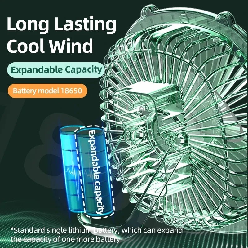 Trenches of Mariana portable mini fan on a desk, compact and lightweight personal cooling device with adjustable settings.