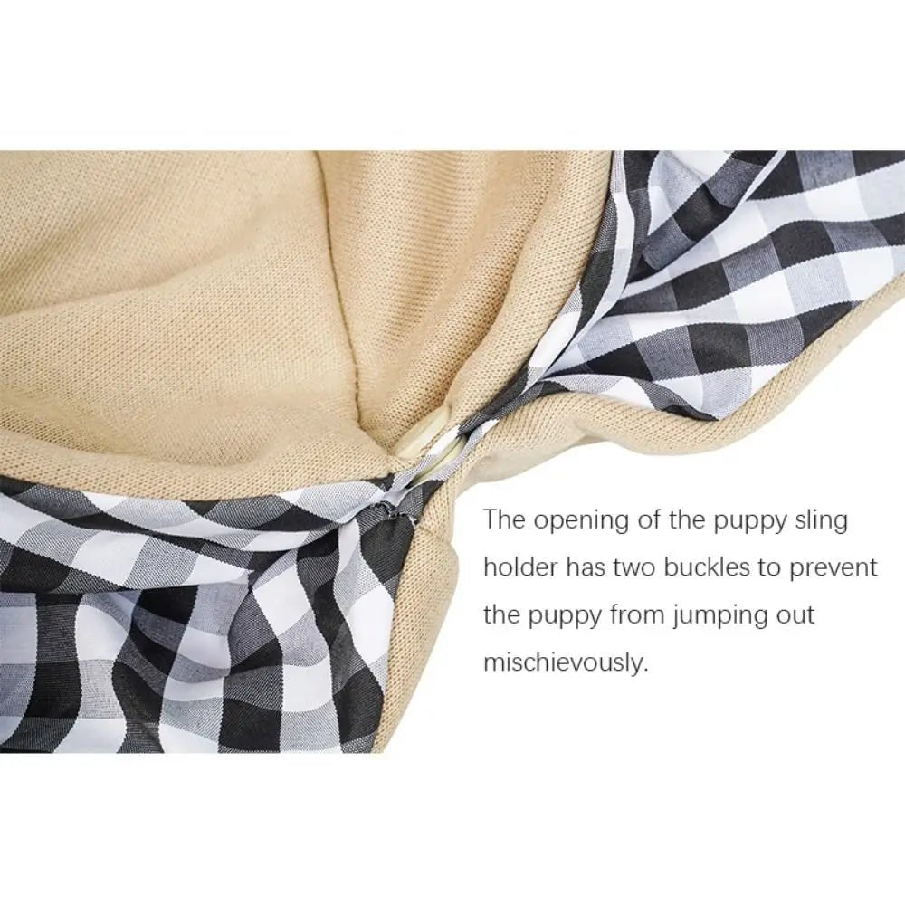 Trenches of Mariana puppy sling carrier bag with adjustable strap and breathable fabric, designed for comfortable pet carrying.