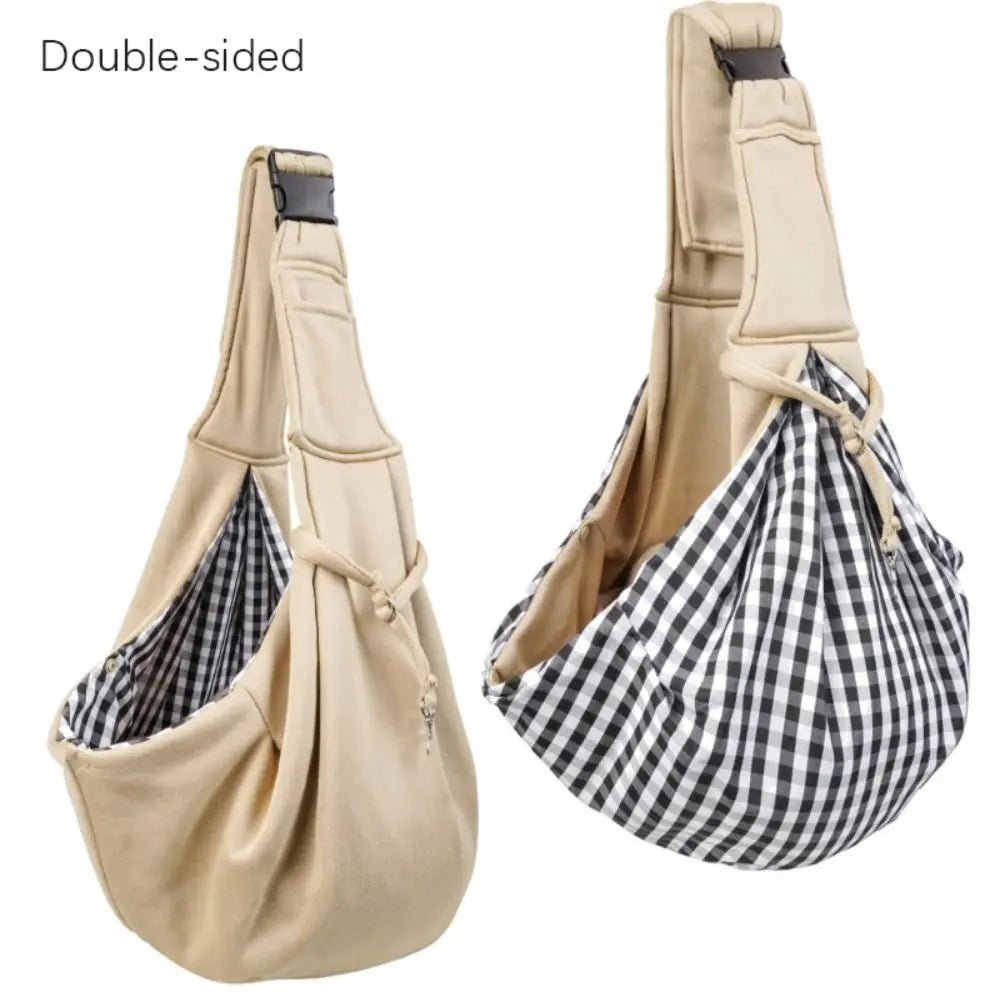 Trenches of Mariana puppy sling carrier bag with adjustable strap and soft fabric, designed for comfortable pet carrying.