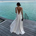 Sexy Backless Satin Women's Summer Dress V-neck Sleeveless Backless Slit Beach Sling Sundress 2026 Lady Chic Evening Party Robes - Trenches of Mariana