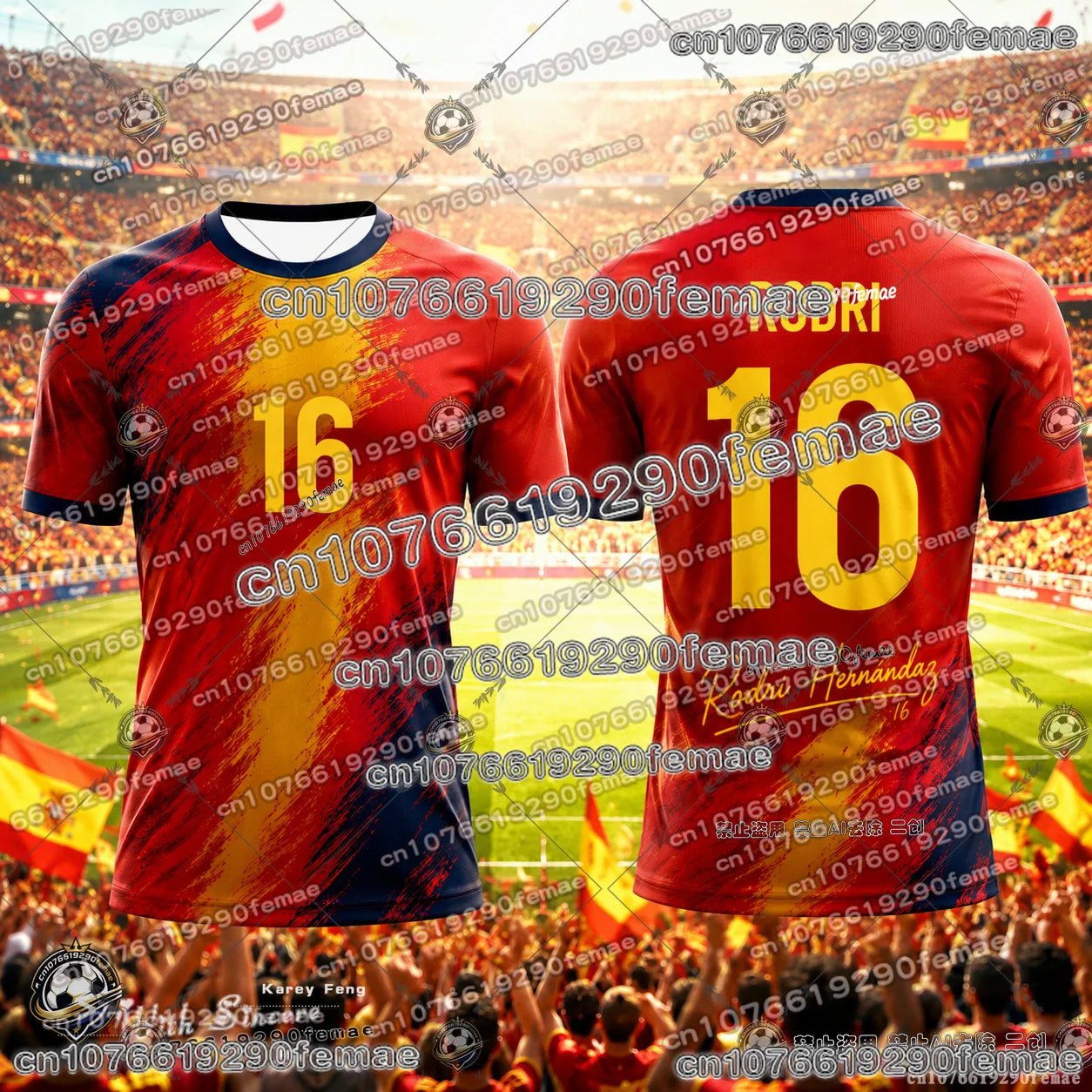 Spain national team jersey by Trenches of Mariana, featuring team logo and traditional red and yellow colors.