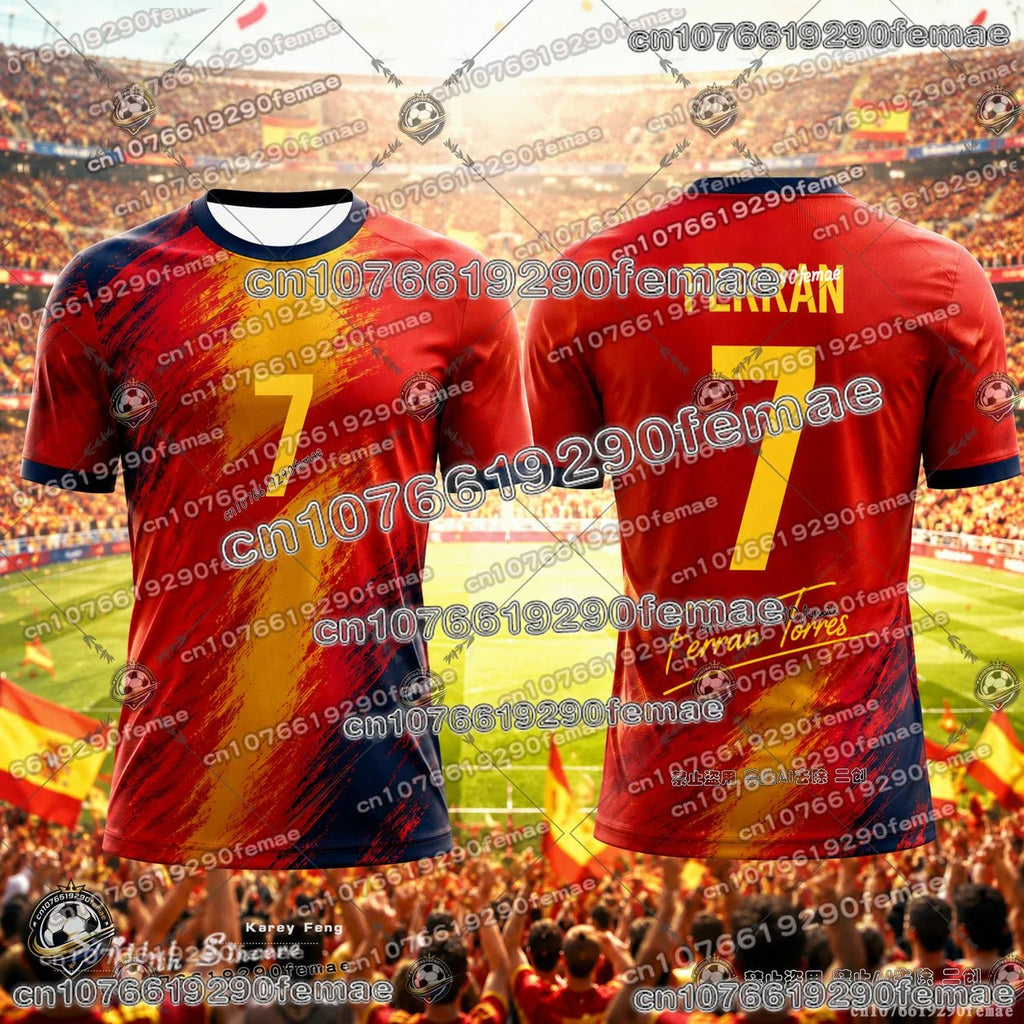 Spain team jersey by Trenches of Mariana, featuring the iconic red and yellow design with team logo and official branding.