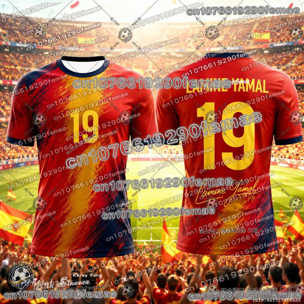 Spain team jersey by Trenches of Mariana, featuring the iconic red and yellow design and team logo on the front.