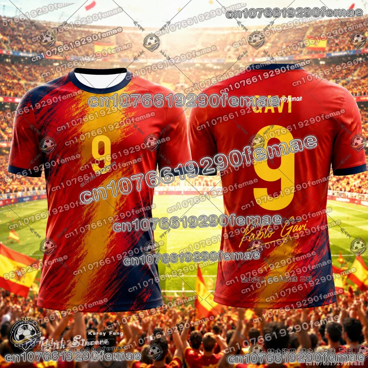 Spain team jersey by Trenches of Mariana, featuring the team's colors and emblem, displayed flat on a white background.