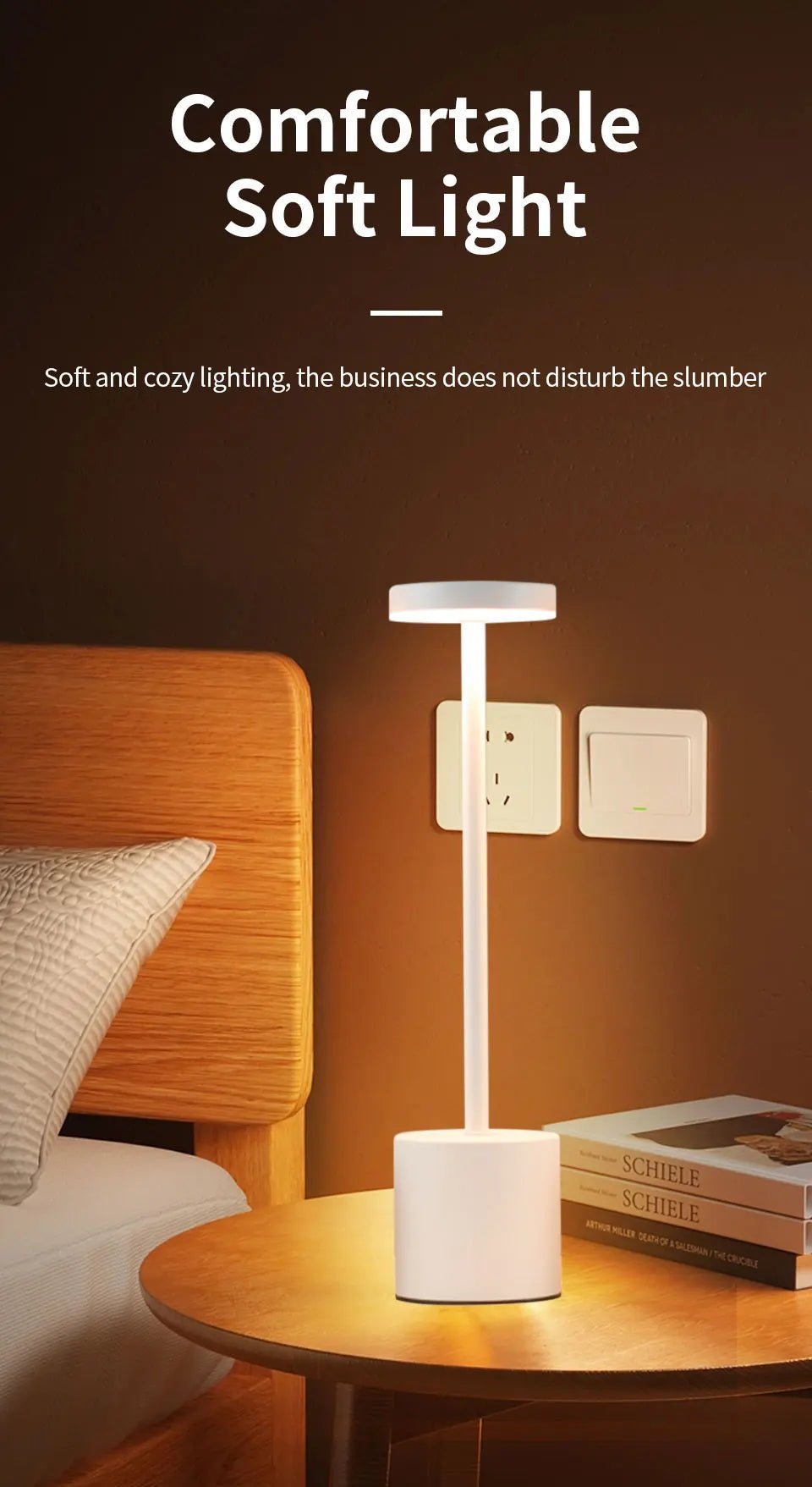 Trenches of Mariana touch control lamp with sleek modern design and illuminated base for easy touch operation.