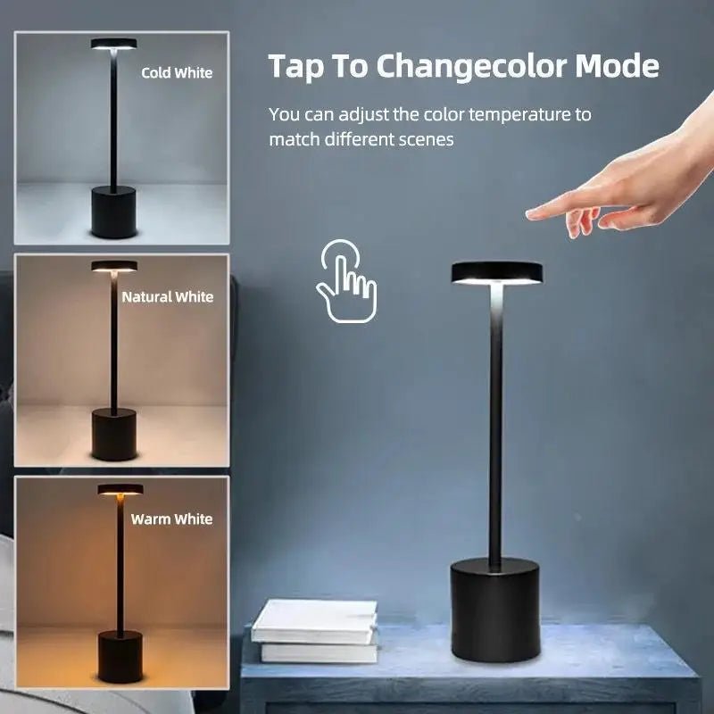 Trenches of Mariana touch control lamp with modern design and illuminated base, perfect for bedside or desk lighting.